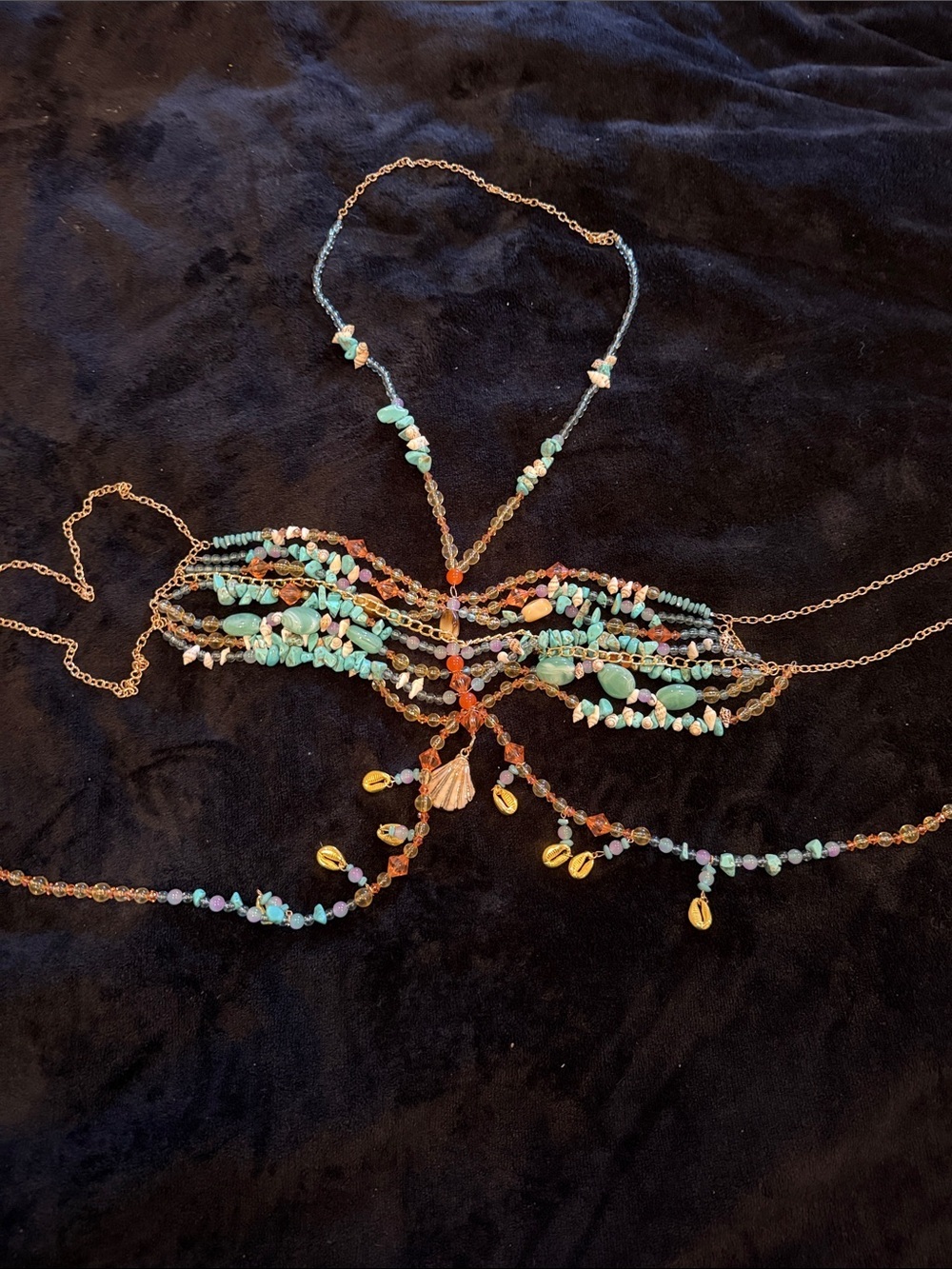 SHEIN Turquoise & Coral Multi-Strand Shell Body Chain